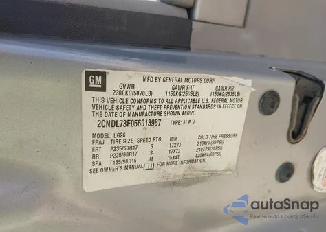 2005 Chevrolet Equinox Lt из США, поврежденный, VIN 2CNDL73F056013987